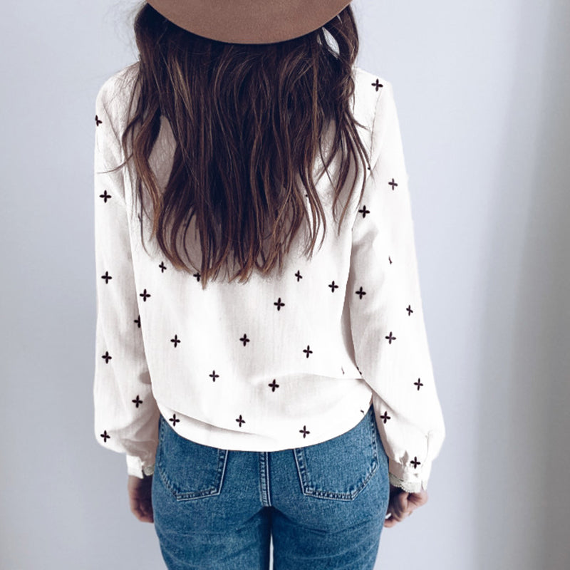 Fashion French Stitching Lace Print Shirt