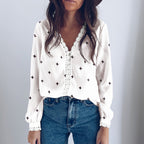 Fashion French Stitching Lace Print Shirt