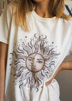 Women's Casual Sun Pattern Printed Round Neck Short Sleeve T-shirt