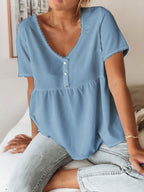 Blouse Col V Avec Bordures En Broderie