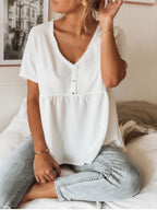 Blouse Col V Avec Bordures En Broderie