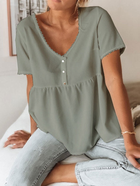 Blouse Col V Avec Bordures En Broderie