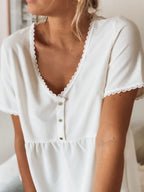 Blouse Col V Avec Bordures En Broderie