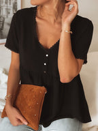 Blouse Col V Avec Bordures En Broderie