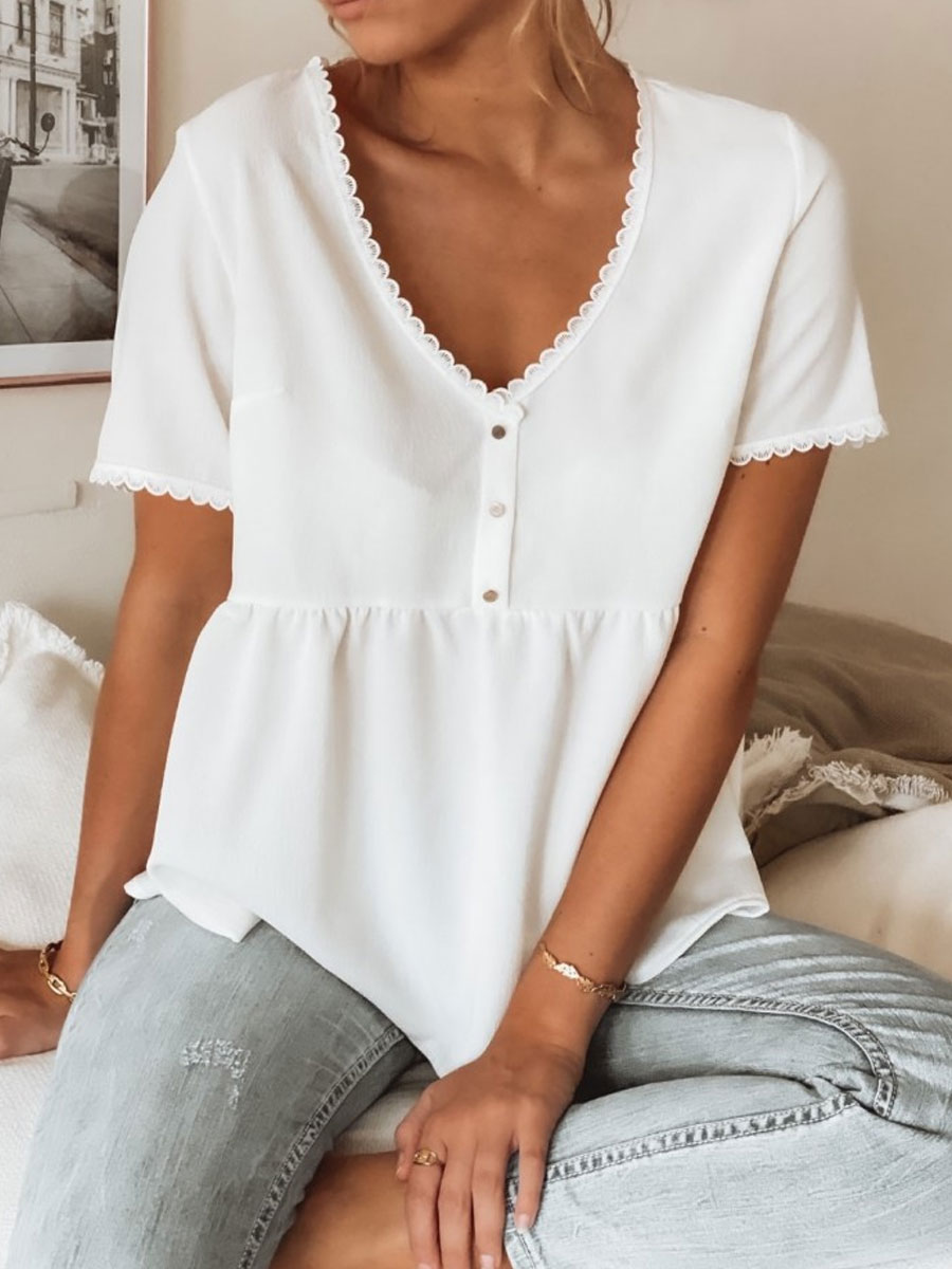 Blouse Col V Avec Bordures En Broderie