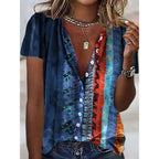 V-neck Gradient Stripe Print Short-sleeved Blouse
