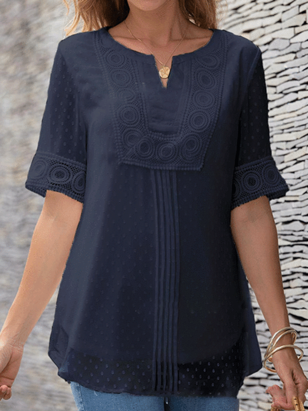 Casual All-match Solid Color Short-sleeved Pullover Blouse