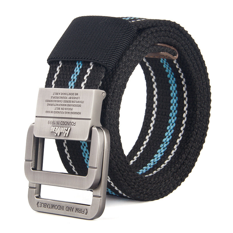 Canvas Belt Men's Outdoor Belt Alloy Double Buckle