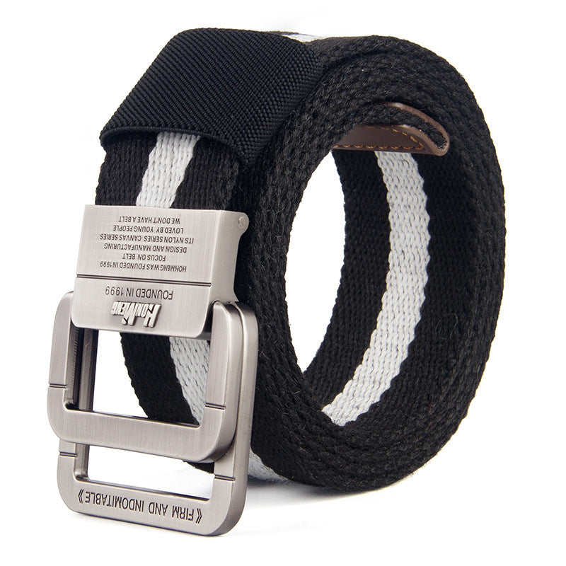 Canvas Belt Men's Outdoor Belt Alloy Double Buckle