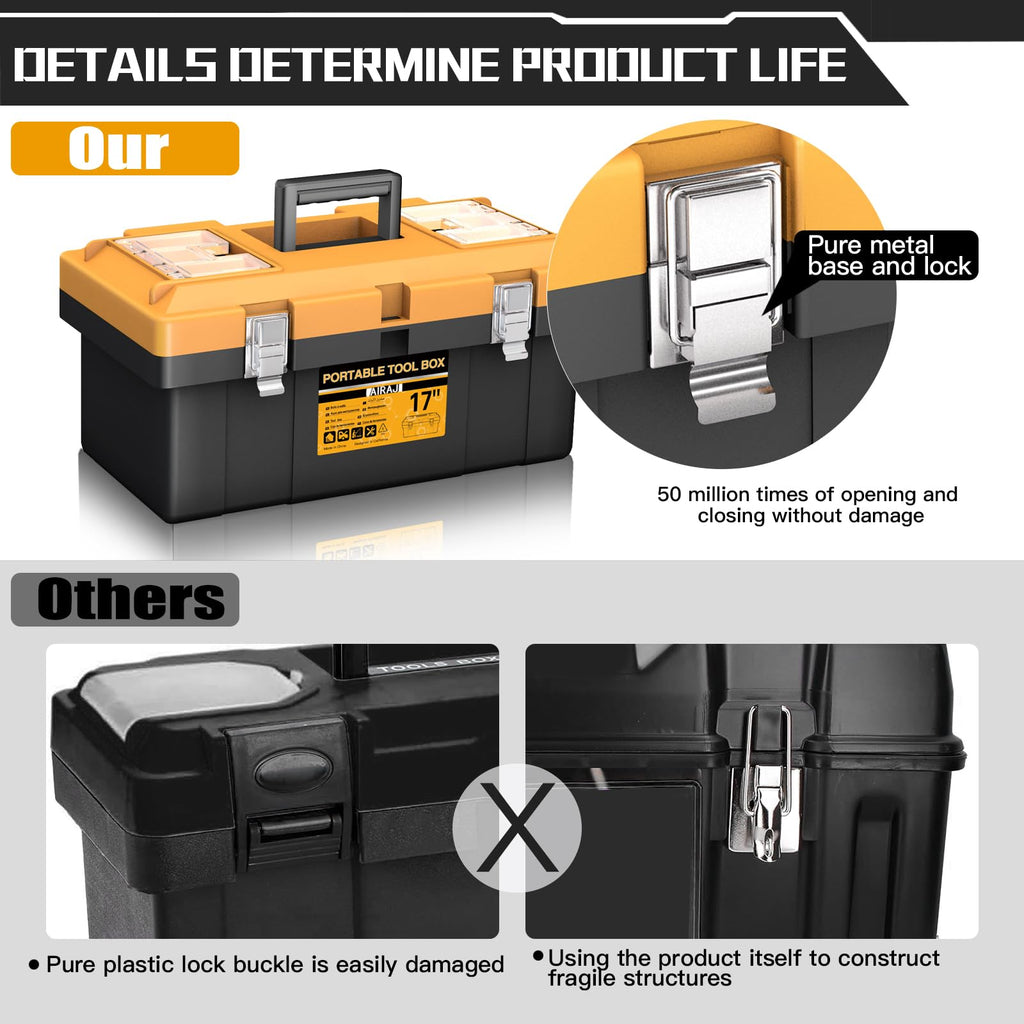 Tool Box | 4 In 1 Toolbox Set | 8 Removable Tool Box Organizers | 15”+17”+19”+21” | Lockable Portable Tool Boxes | Mini/Small/LarToolboxes | GaraStoraTools | Home/Professional | Hand/Power