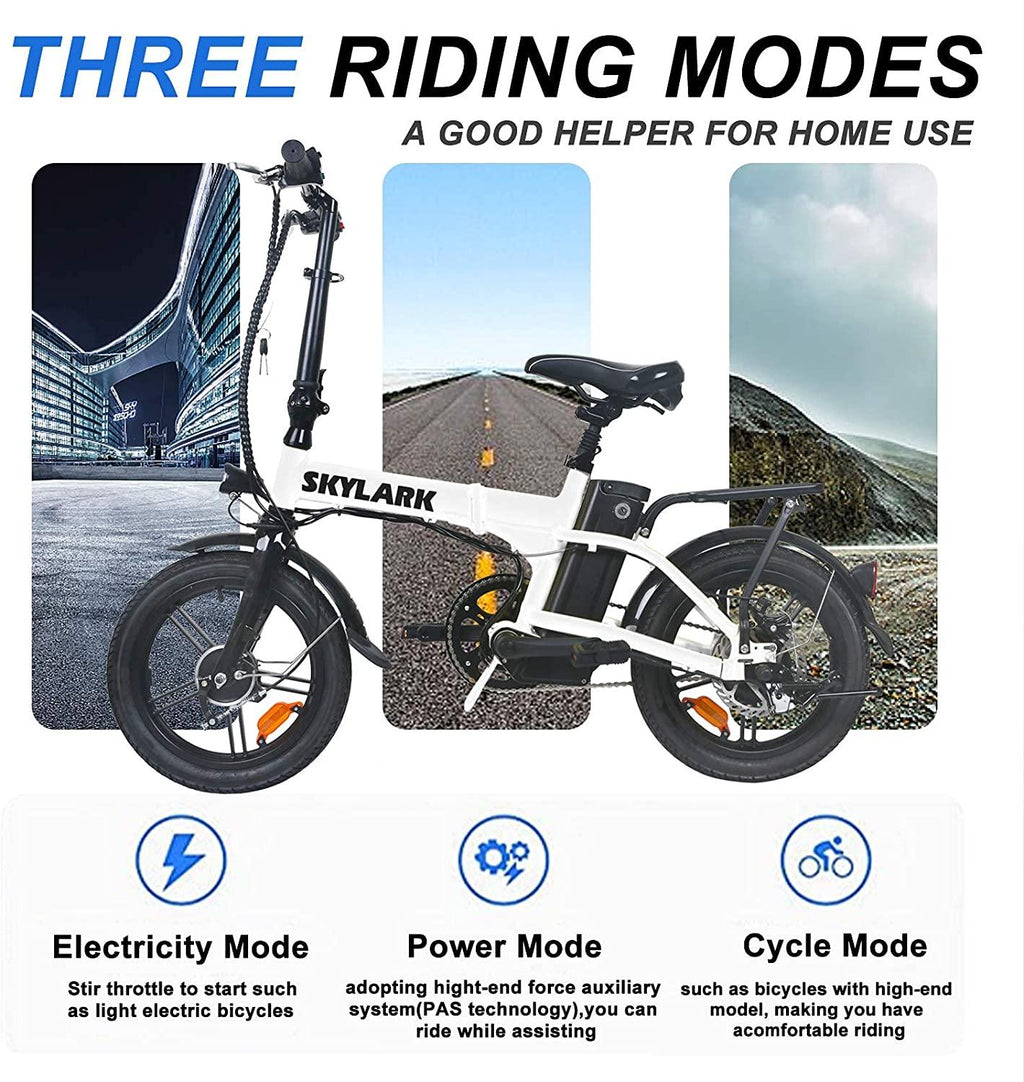Folding Electric Commuter Bike, 16'' City Ebike for Adults with 250W Motor &amp; 36V 10Ah Removable Lithium Battery, Top Speed 22mph, with Headlight and Tail Light for People Aged 14 to 65