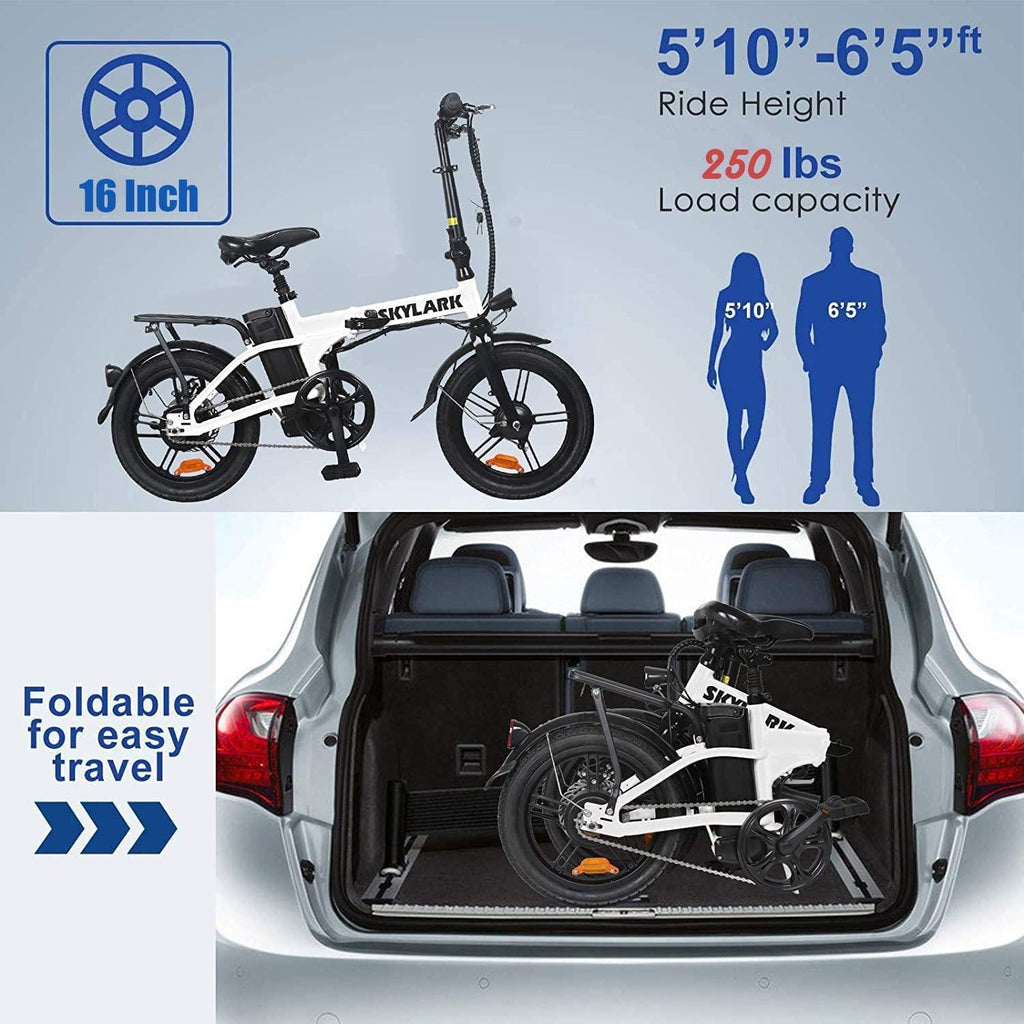 Folding Electric Commuter Bike, 16'' City Ebike for Adults with 250W Motor &amp; 36V 10Ah Removable Lithium Battery, Top Speed 22mph, with Headlight and Tail Light for People Aged 14 to 65