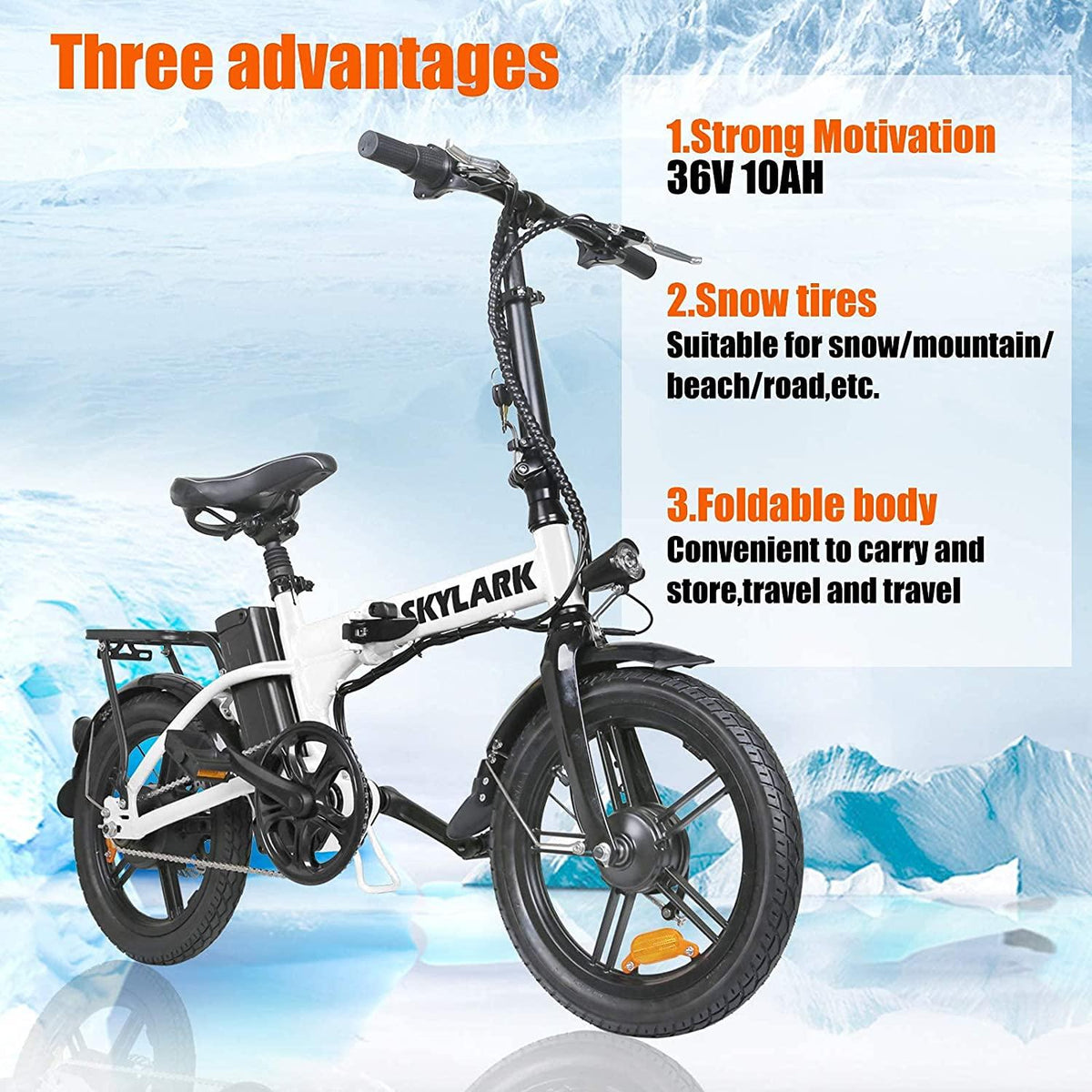 Folding Electric Commuter Bike, 16'' City Ebike for Adults with 250W Motor &amp; 36V 10Ah Removable Lithium Battery, Top Speed 22mph, with Headlight and Tail Light for People Aged 14 to 65