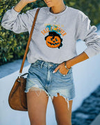 halloween letter pumpkin print long sleeve sweatshirt