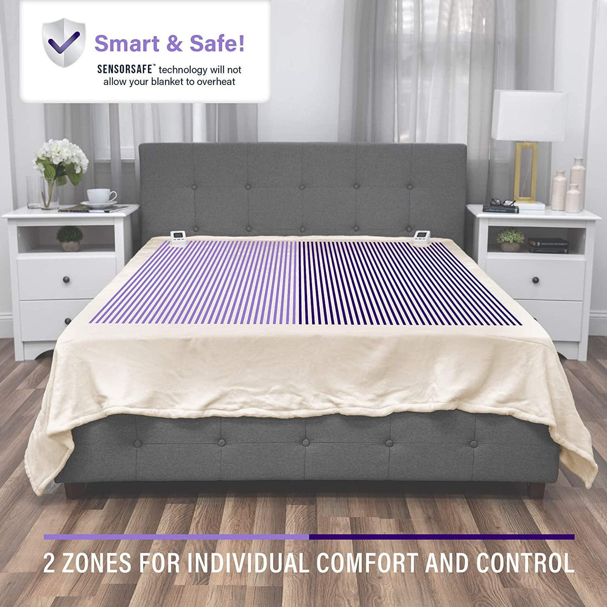 Heated Electric Blanket with SensorSafe, King, Ivory