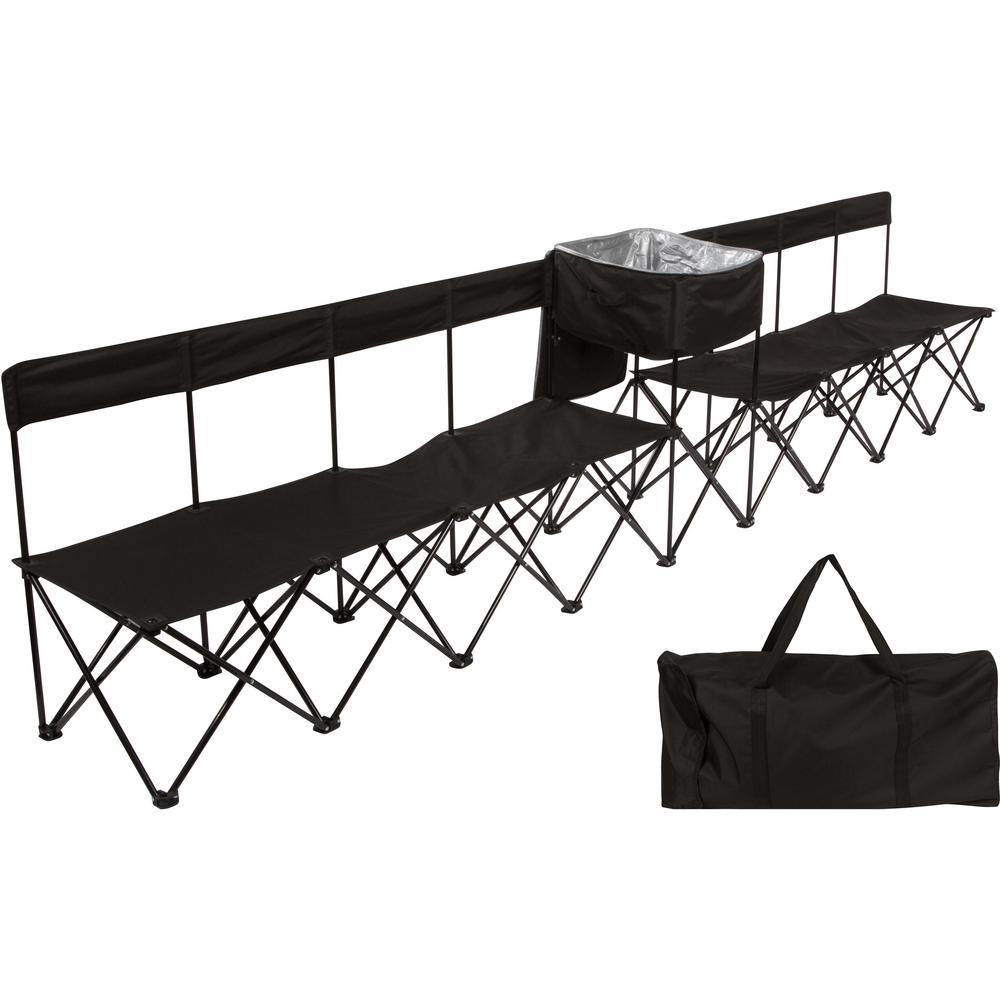 13.5 ft. Black Portable 8-Seater Folding Team Sports Sideline Chair (Attached Cooler)