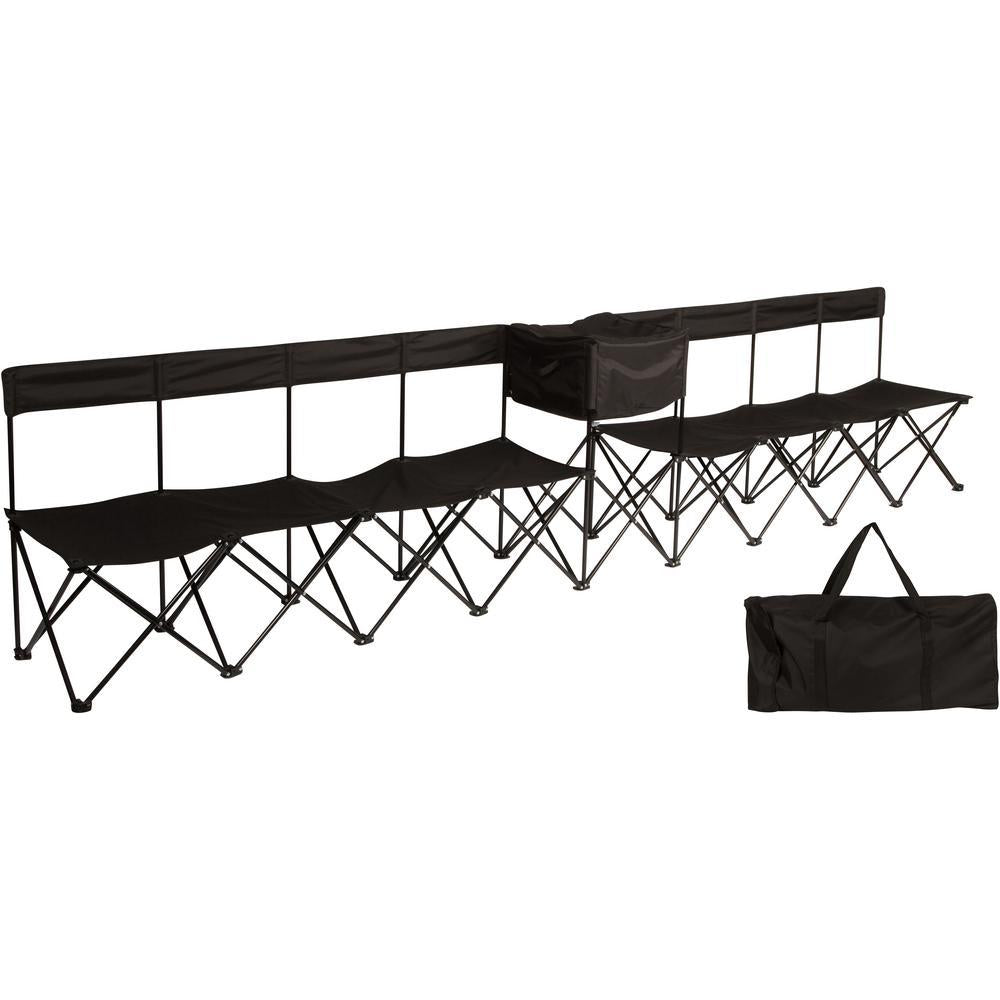 13.5 ft. Black Portable 8-Seater Folding Team Sports Sideline Chair (Attached Cooler)