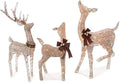 Holiday Home 3 Piece Set Outdoor Christmas Gold Champagne Lighted Deer Buck Doe &amp; Fawn Set Sculptures Yard Decoration Light Up Display