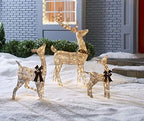 Holiday Home 3 Piece Set Outdoor Christmas Gold Champagne Lighted Deer Buck Doe &amp; Fawn Set Sculptures Yard Decoration Light Up Display