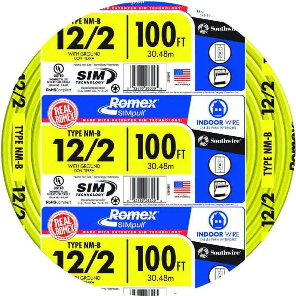 romex simpull 250′ 12-2 non-metallic cable electrical wire nm-b copper