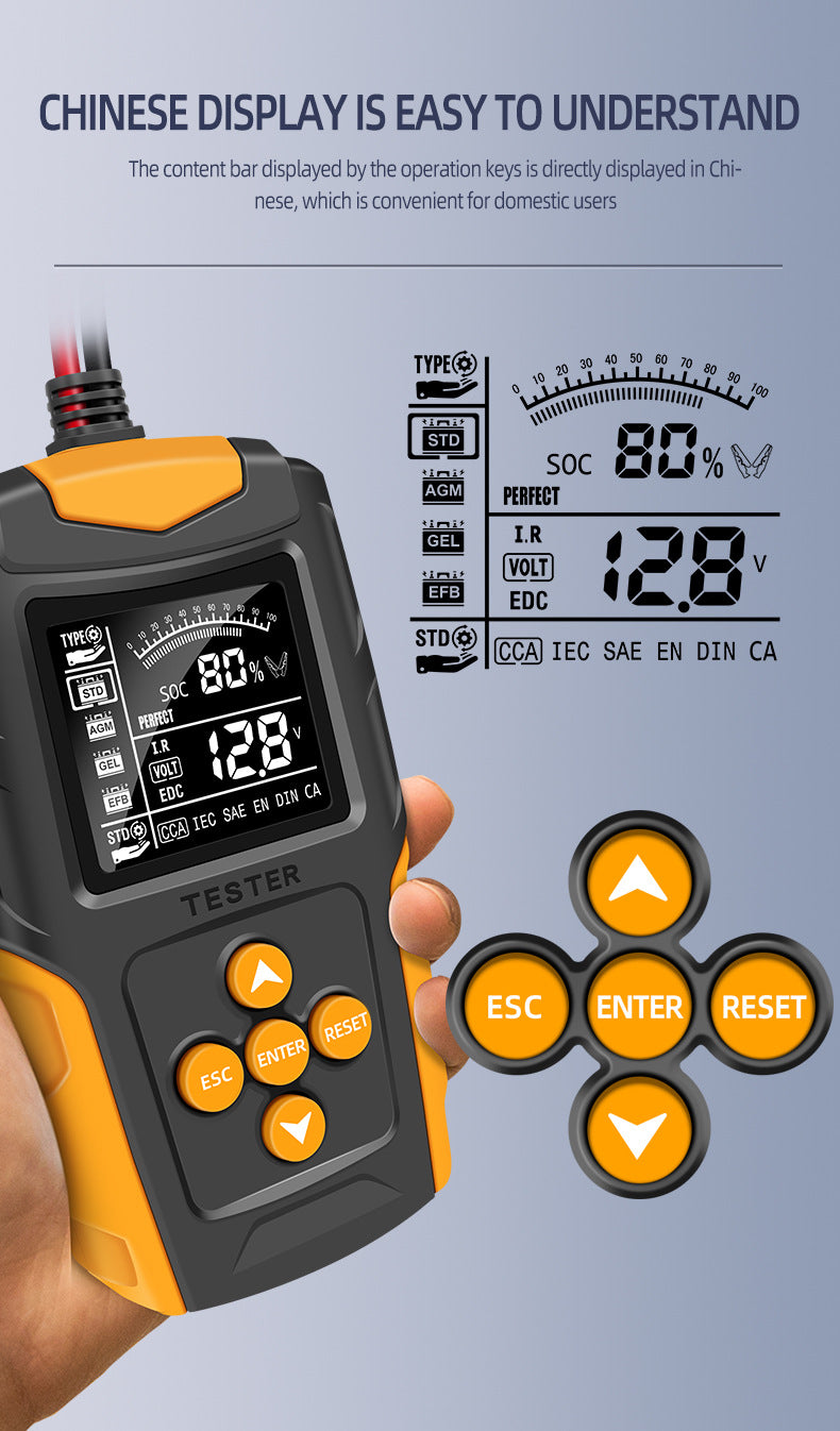 12V/24V Automotive Battery & Alternator Tester - Digital Analyzer for Cran& Charging Systems - Test Ran3Ah - 200Ah