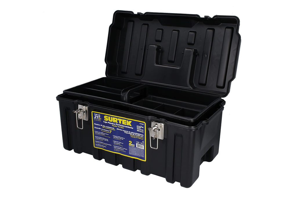 Tool Box - 21" x 11" x 10" Mobile Tool Carrier with Moulded ABS Plastic Construction & Dual Latching Metal Clasp  - CPS20 , Black