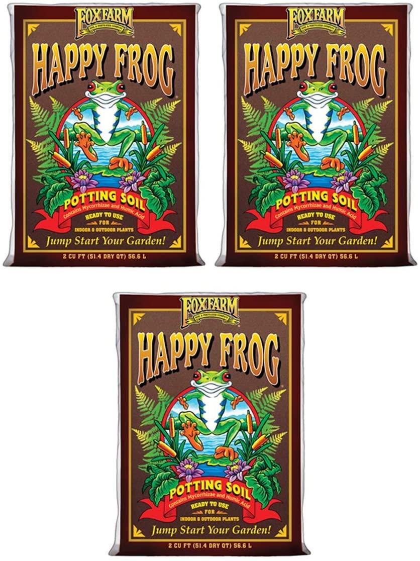 foxfarm fx14047 happy frog ph adjusted organic plant garden potting soil mix bag, 2 cubic feet (3 pack)