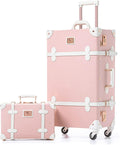 Suitcase Set 26 inch PU Leather Women Luggage with 12 inch Train Case (Embossed Pink)