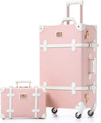 Suitcase Set 26 inch PU Leather Women Luggage with 12 inch Train Case (Embossed Pink)