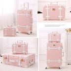 Suitcase Set 26 inch PU Leather Women Luggage with 12 inch Train Case (Embossed Pink)