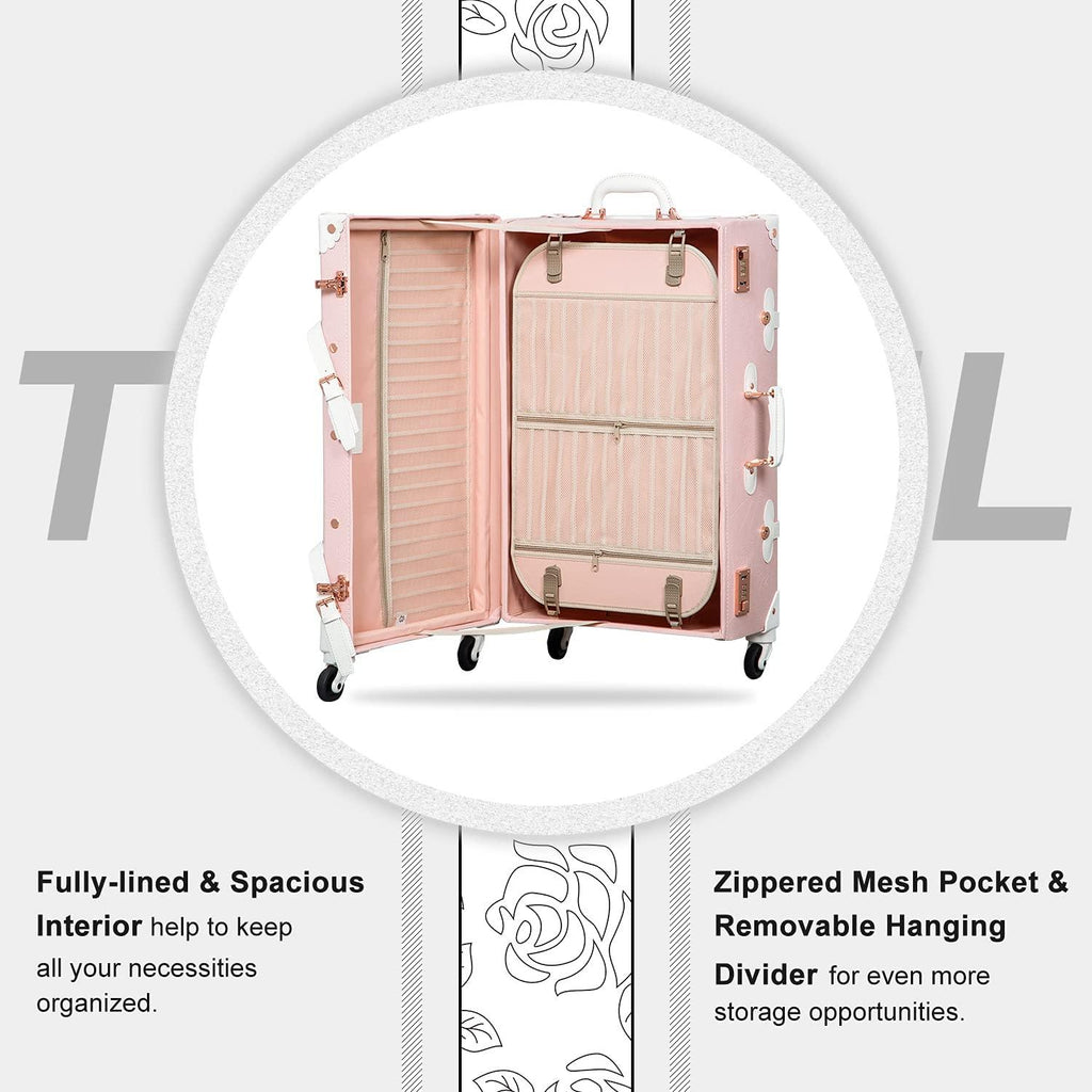 3 Piece  Combination Luggage Set, Hardshell Women Cute Suitcase with Spinner Wheels and Train Bag (Embossed Pink, 26"+20"+12")