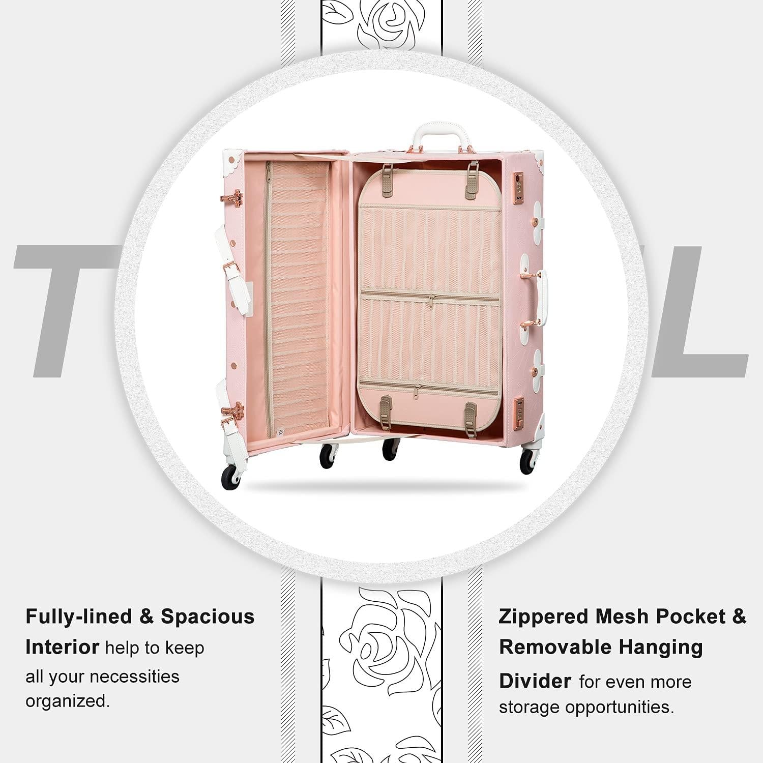 3 Piece  Combination Luggage Set, Hardshell Women Cute Suitcase with Spinner Wheels and Train Bag (Embossed Pink, 26"+20"+12")