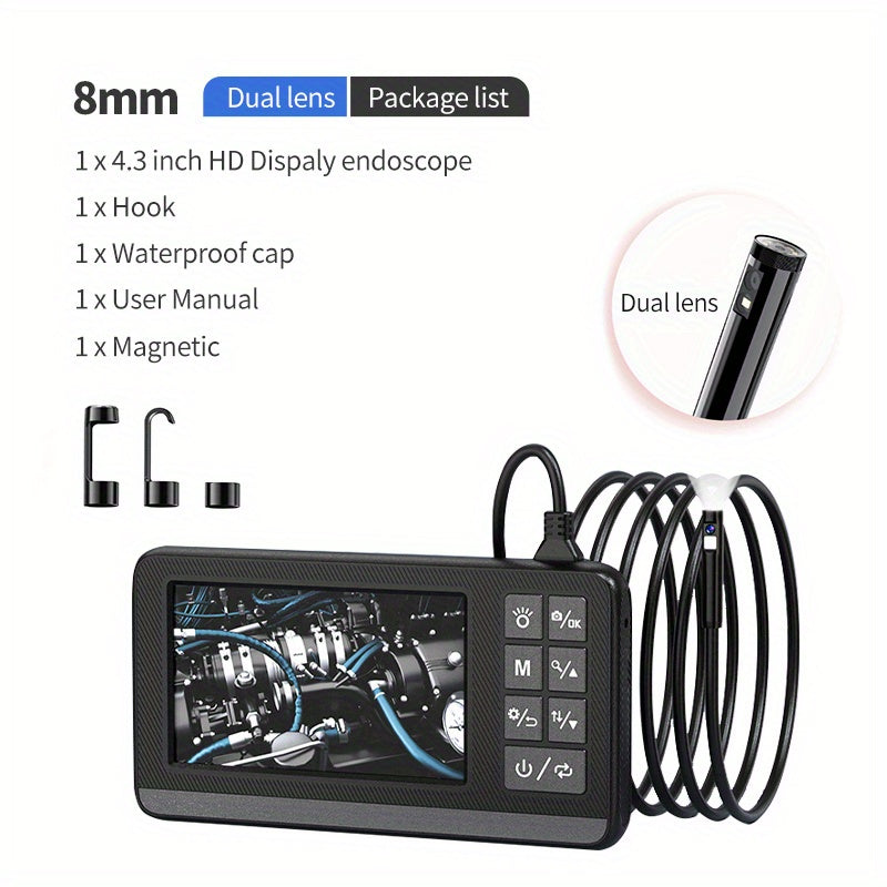 4.3 Inch IPS Industrial Endoscope HD Camera Photo IP67 Waterproof Ima3X Magnification 1080P Car Repair Engine Detection Air Repair Pipe Stain Probe