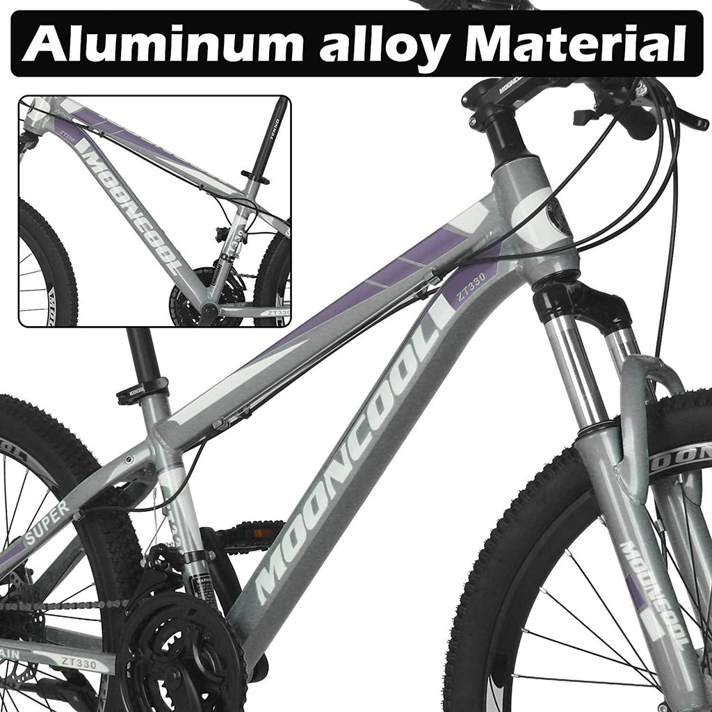 MOONCOOL Mountain Bikes Adults MTB Bike, Disc Brakes Mountain Bicycles, 7-21 Speeds Options, Aluminum and Steel Frame Options, 24-26 Inches Wheels Outroad Bikes for Mens Womens