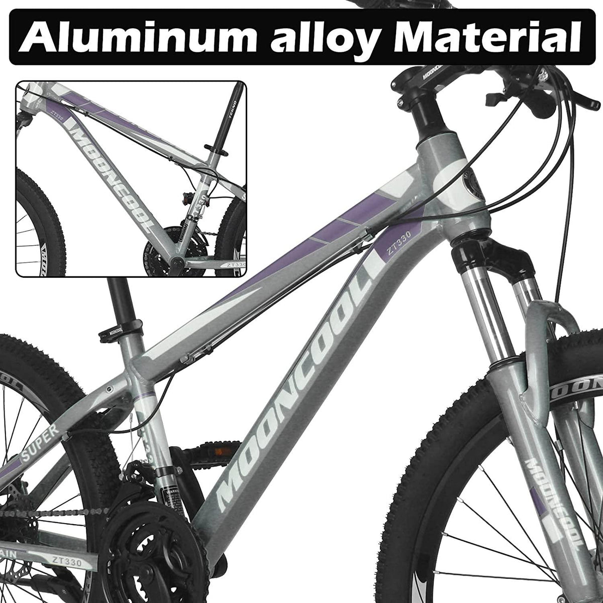 MOONCOOL Mountain Bikes Adults MTB Bike, Disc Brakes Mountain Bicycles, 7-21 Speeds Options, Aluminum and Steel Frame Options, 24-26 Inches Wheels Outroad Bikes for Mens Womens