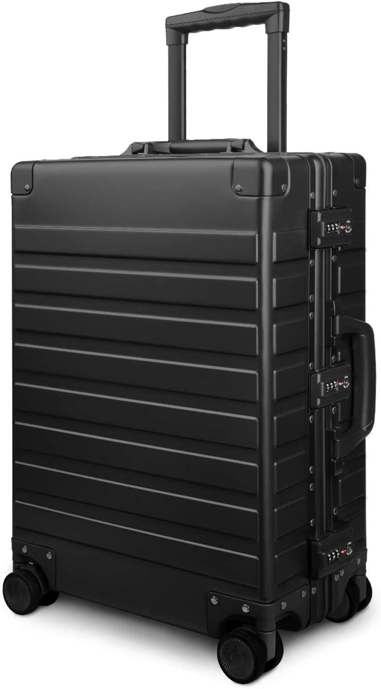 All Aluminum Carry On Luggage with TSA Locks Metal Hard Shell Spinner Suitcase ( Black , 28 Inch )