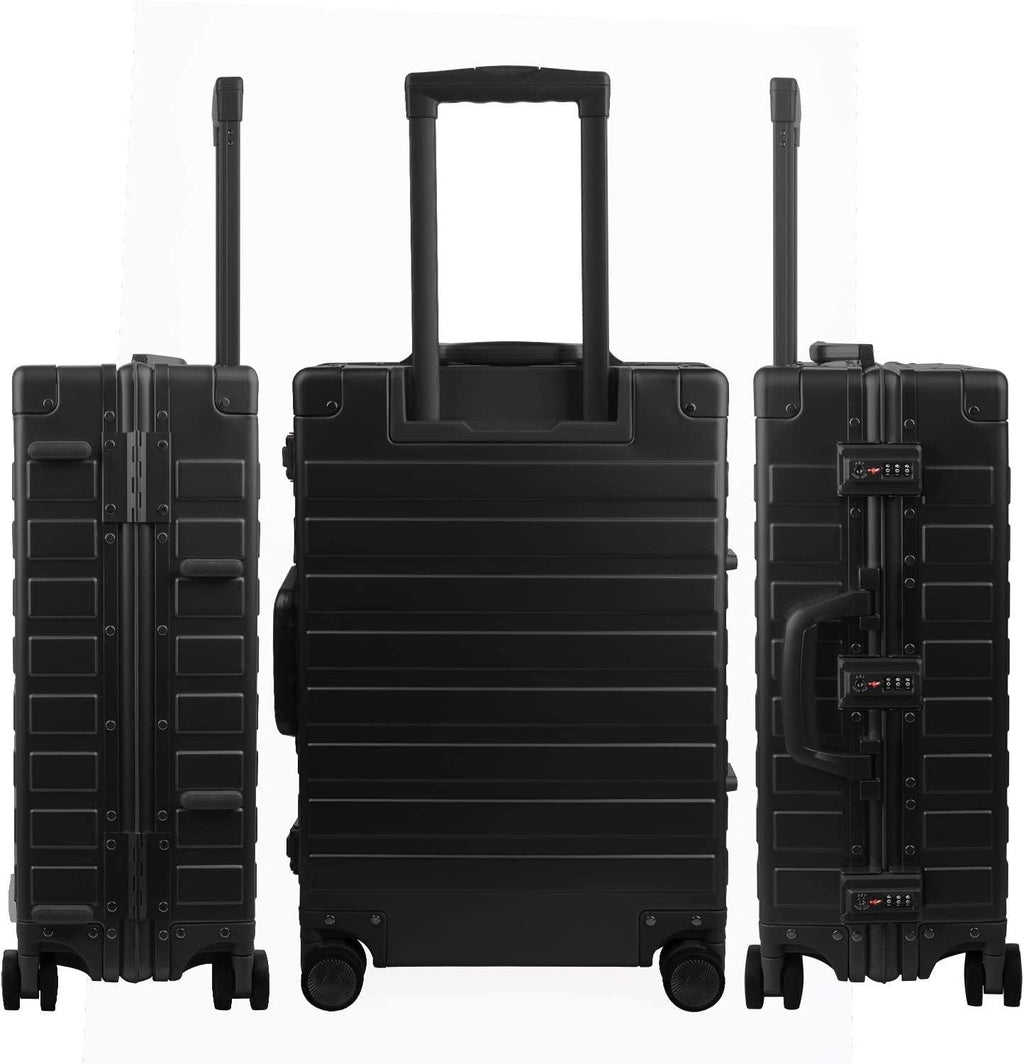All Aluminum Carry On Luggage with TSA Locks Metal Hard Shell Spinner Suitcase ( Black , 28 Inch )