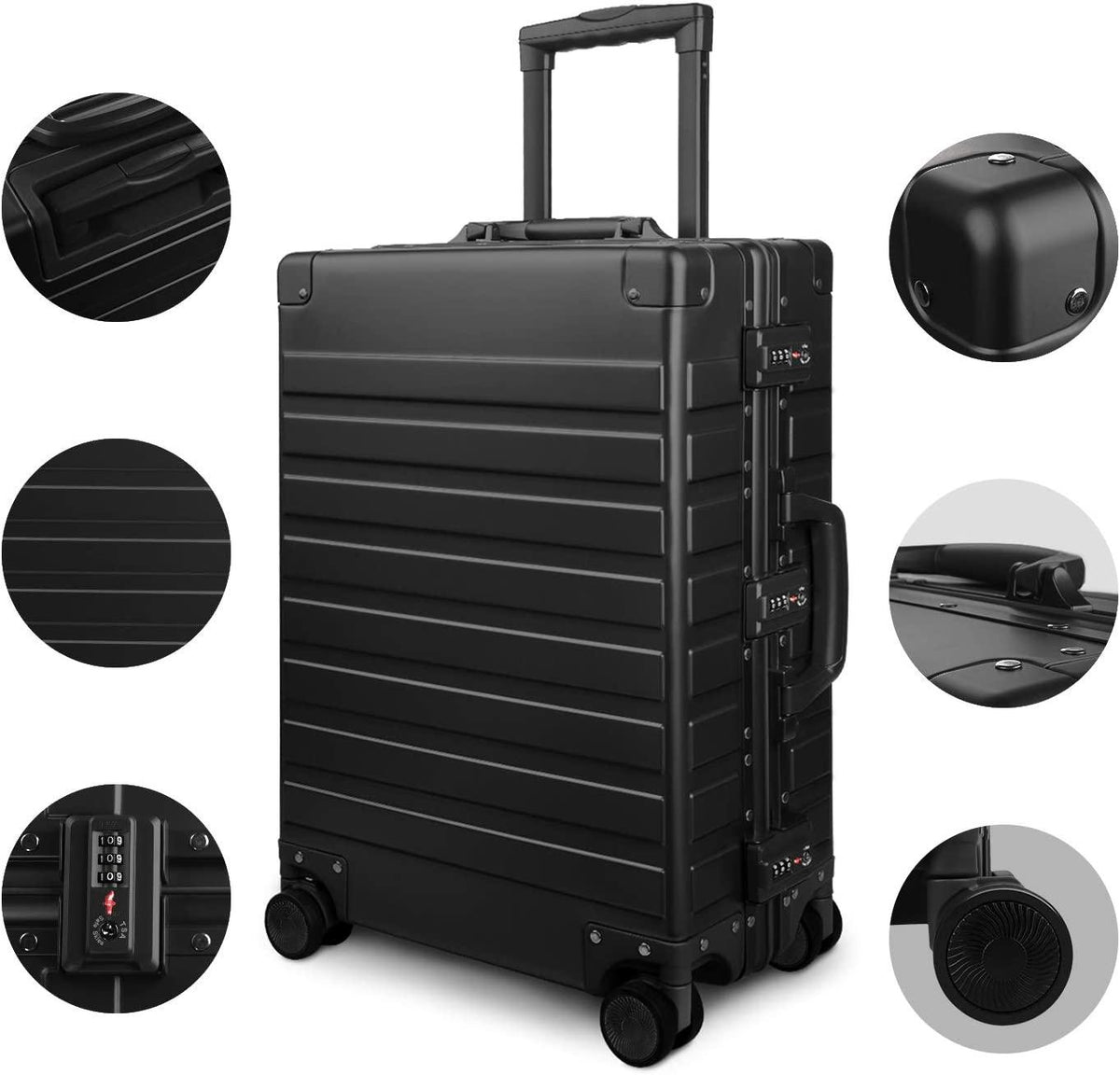 All Aluminum Carry On Luggage with TSA Locks Metal Hard Shell Spinner Suitcase ( Black , 28 Inch )