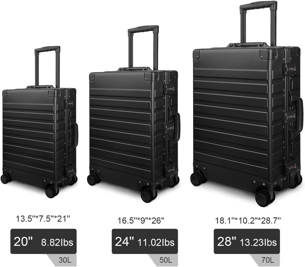All Aluminum Carry On Luggage with TSA Locks Metal Hard Shell Spinner Suitcase ( Black , 28 Inch )