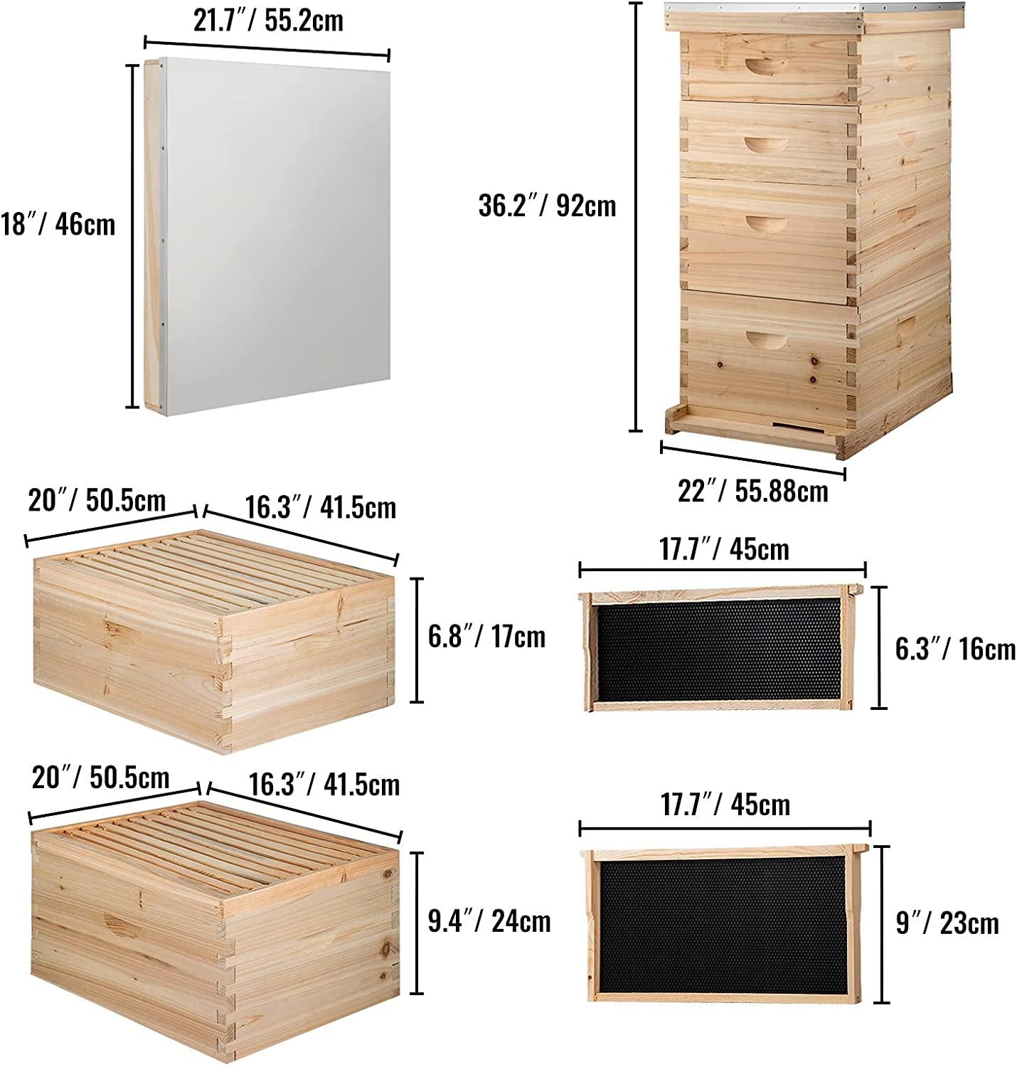 bees box wooden kit bee nest beekeeping equipment beekeeper tool for bee hive supply nest frame with metal roof (color : 20 frame 4 layer)