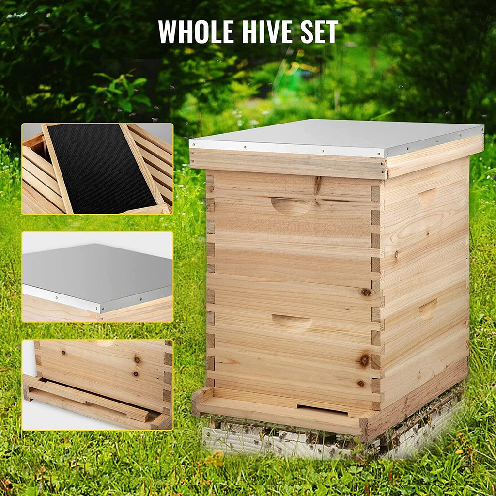 bees box wooden kit bee nest beekeeping equipment beekeeper tool for bee hive supply nest frame with metal roof (color : 10 frame 5 layer)