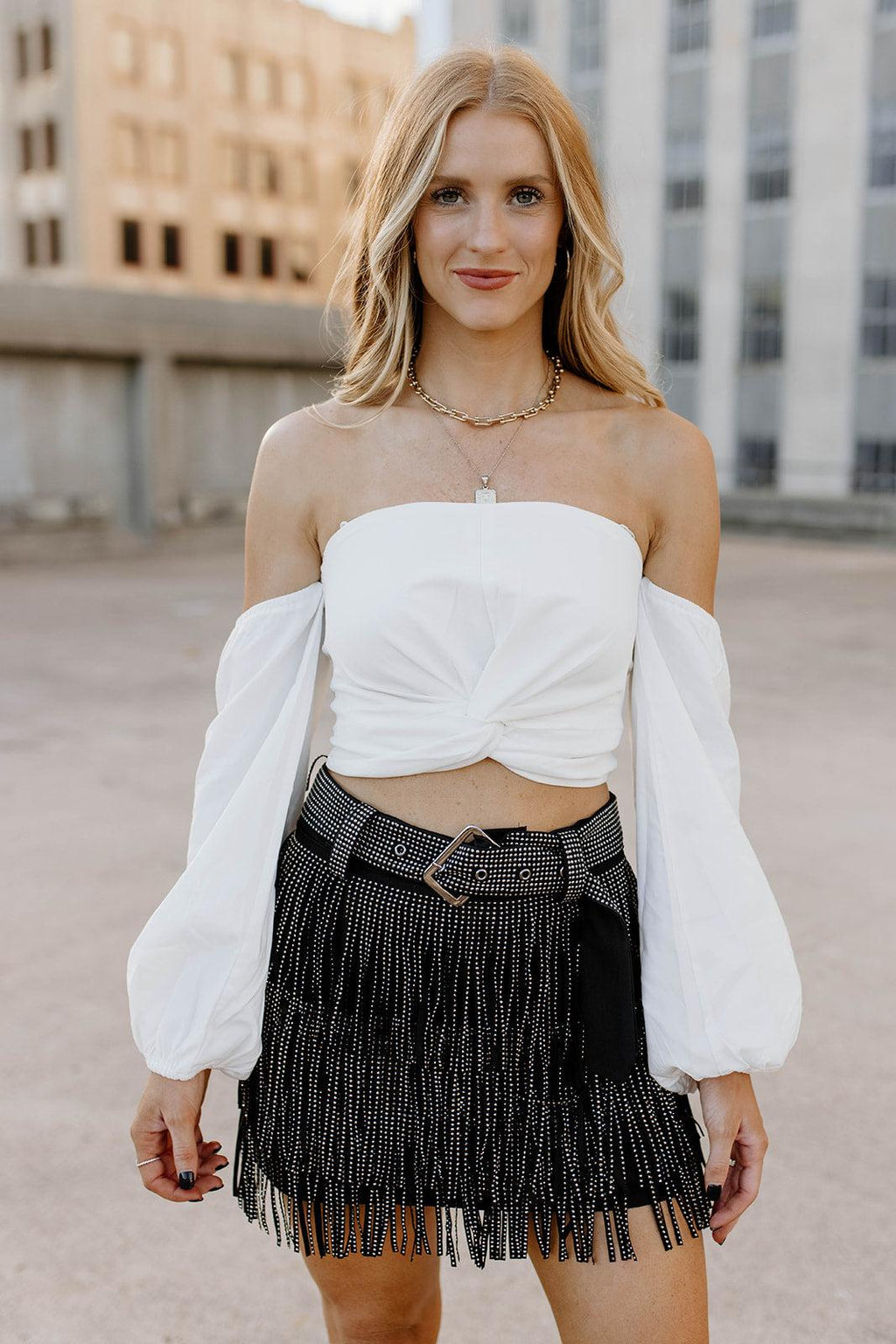 shoulder white crop top