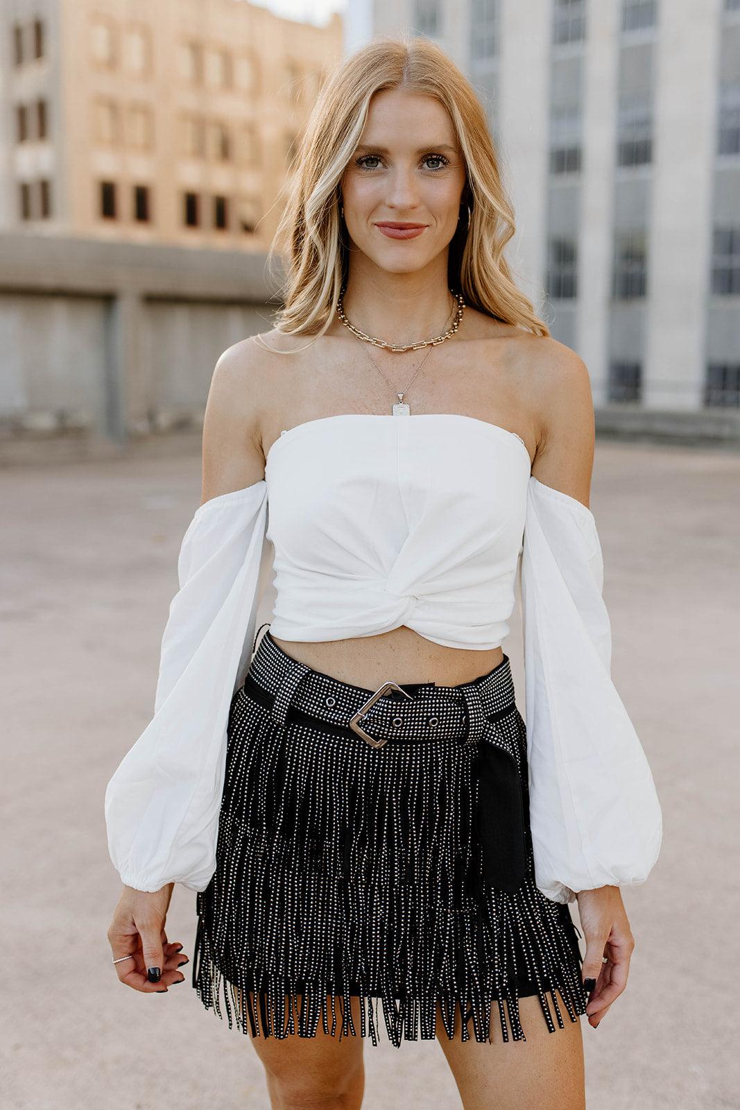 shoulder white crop top
