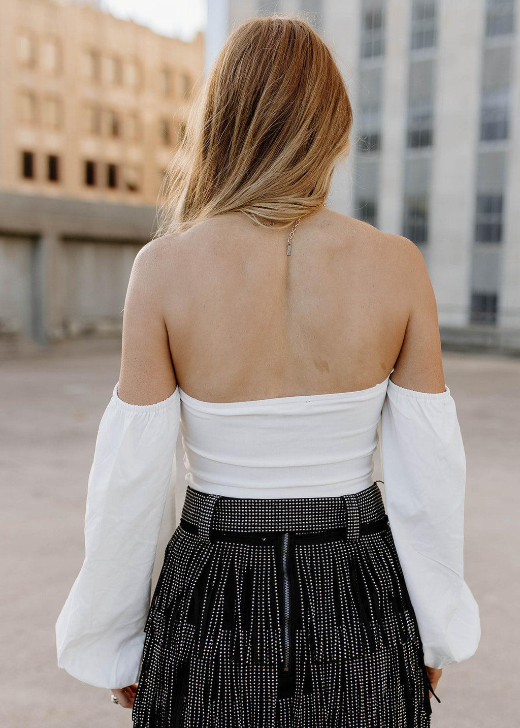 shoulder white crop top