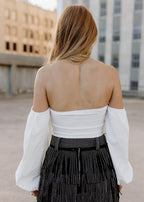 shoulder white crop top