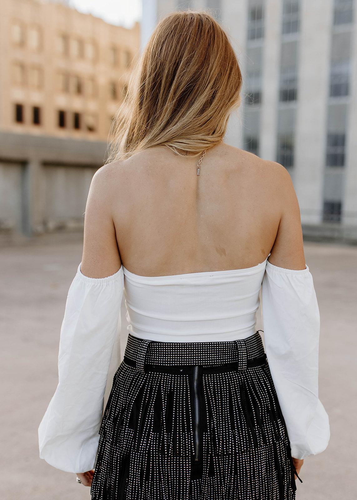 shoulder white crop top