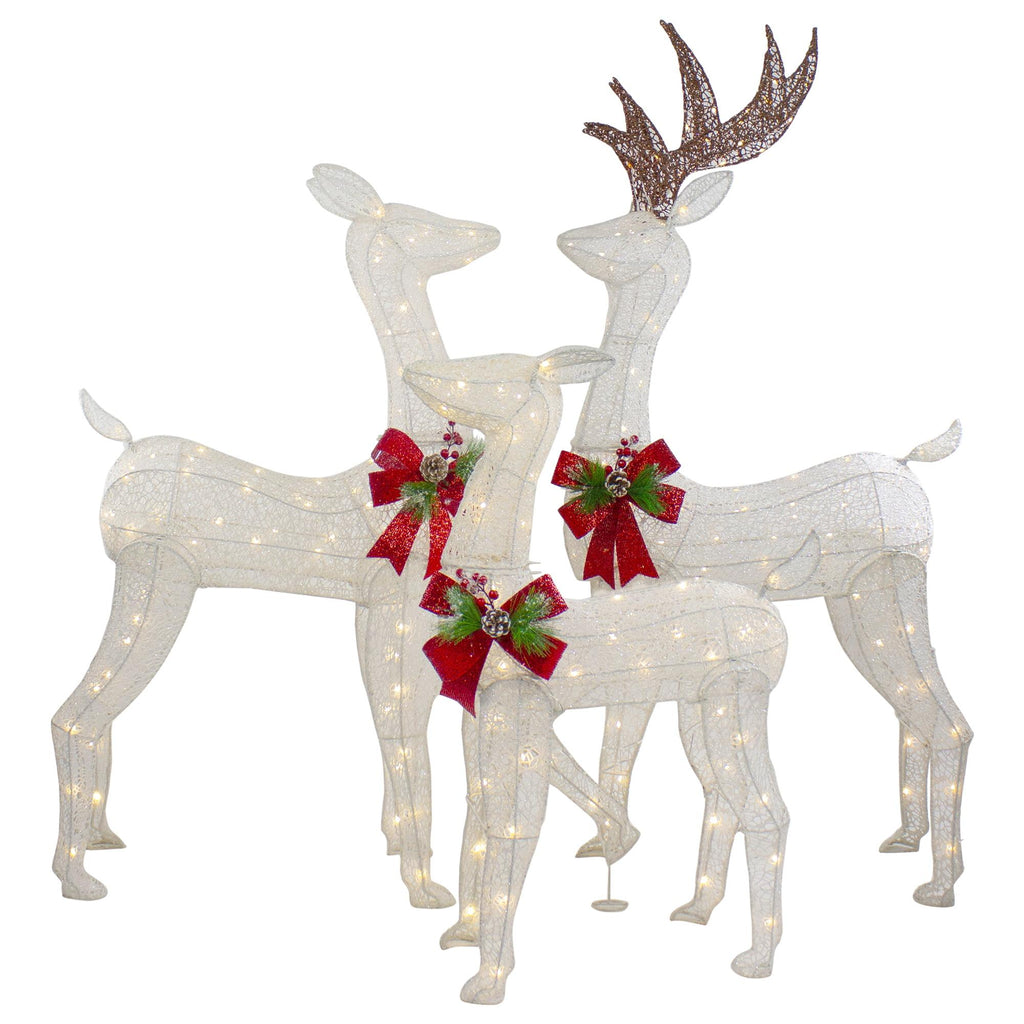 Set of 3 LED Lighted Glittered Reindeer Family Outdoor Christmas Decorations