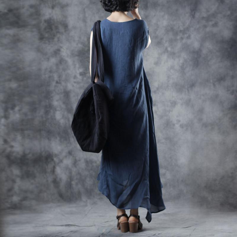 Retro Summer Loose Irregular V-Neck Sleeveless Dress