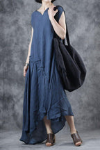 retro summer loose irregular v-neck sleeveless dress