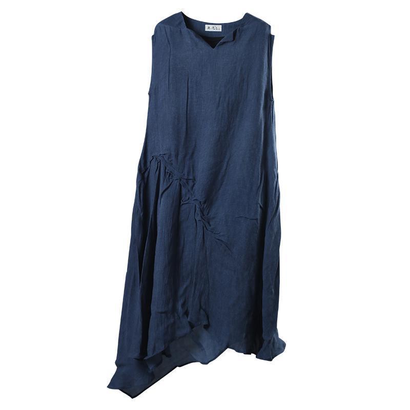 retro summer loose irregular v-neck sleeveless dress